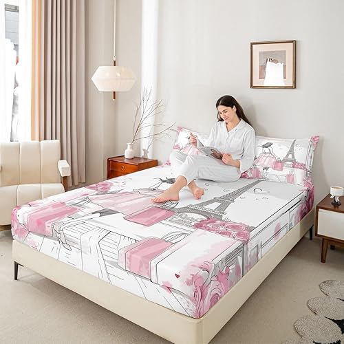 Miniatura 8 de Juego de sábana bajera ajustable para niños con diseño de guitarra eléctrica, estilo retro, diseño de notas musicales, decoración de habitación