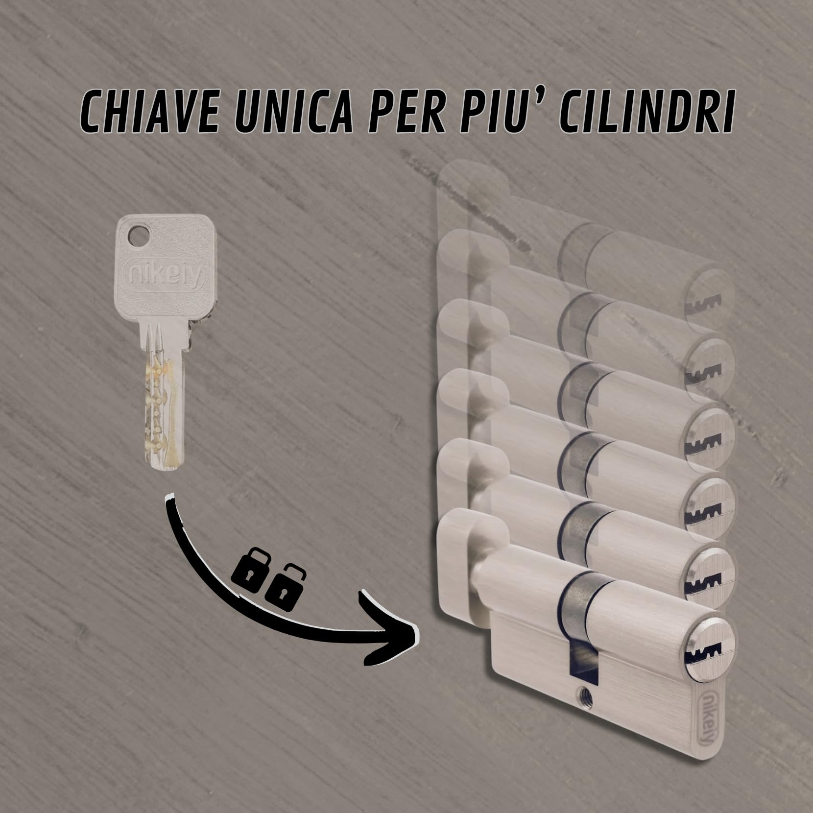 Juego de 3 cilindros para cerraduras de latón 45/45 mm, cilindro con pomo, tornillos y llaves incluidas, fácil montaje, cerradura para puertas y garajes, llave única, longitud 90 mm