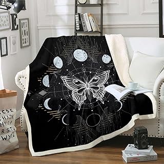 Erosebridal Celestial FleeceÂ Blanket Boho Sun and Moon ThrowÂ Blanket Toddler Kids Gothic Butterfly FuzzyÂ Blanket, Black White Space Halloween SherpaÂ Blanket for Girls Boys (40
