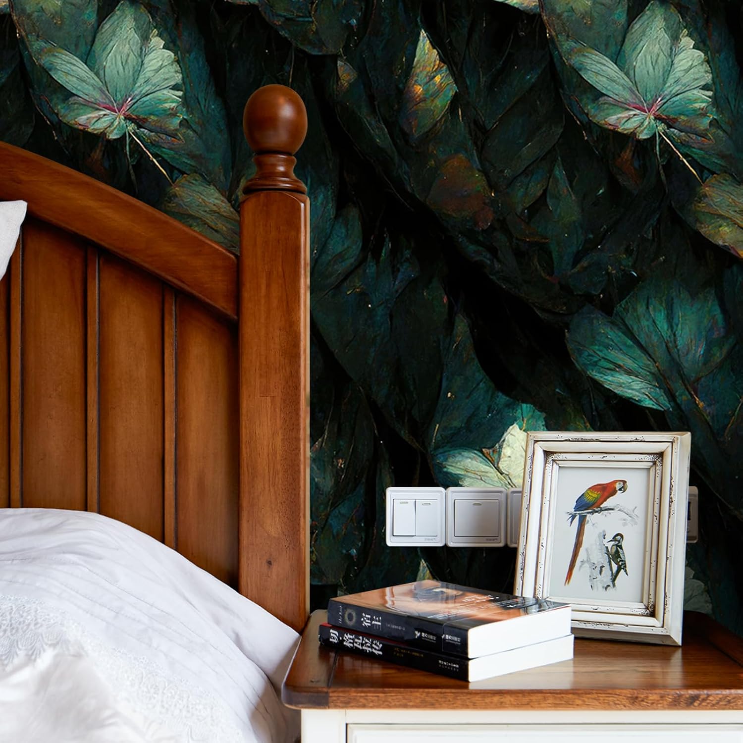 Painting Botanical Wallpaper Self Adhesive Peel and Stick Vintage Vivid Watercolor Blue Various Jungle Leaf Contact Paper Removable Waterproof for Bedroom Renter Friendly 17.71"x 236.2"