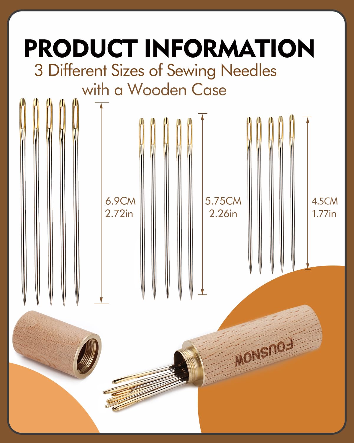 FOUSNOW Juego de 19 agujas de coser a mano, agujas de coser surtidas con cojín de agujas de coser de madera, enhebradores de agujas para coser a mano, agujas de coser a mano de 3 tamaños para coser y