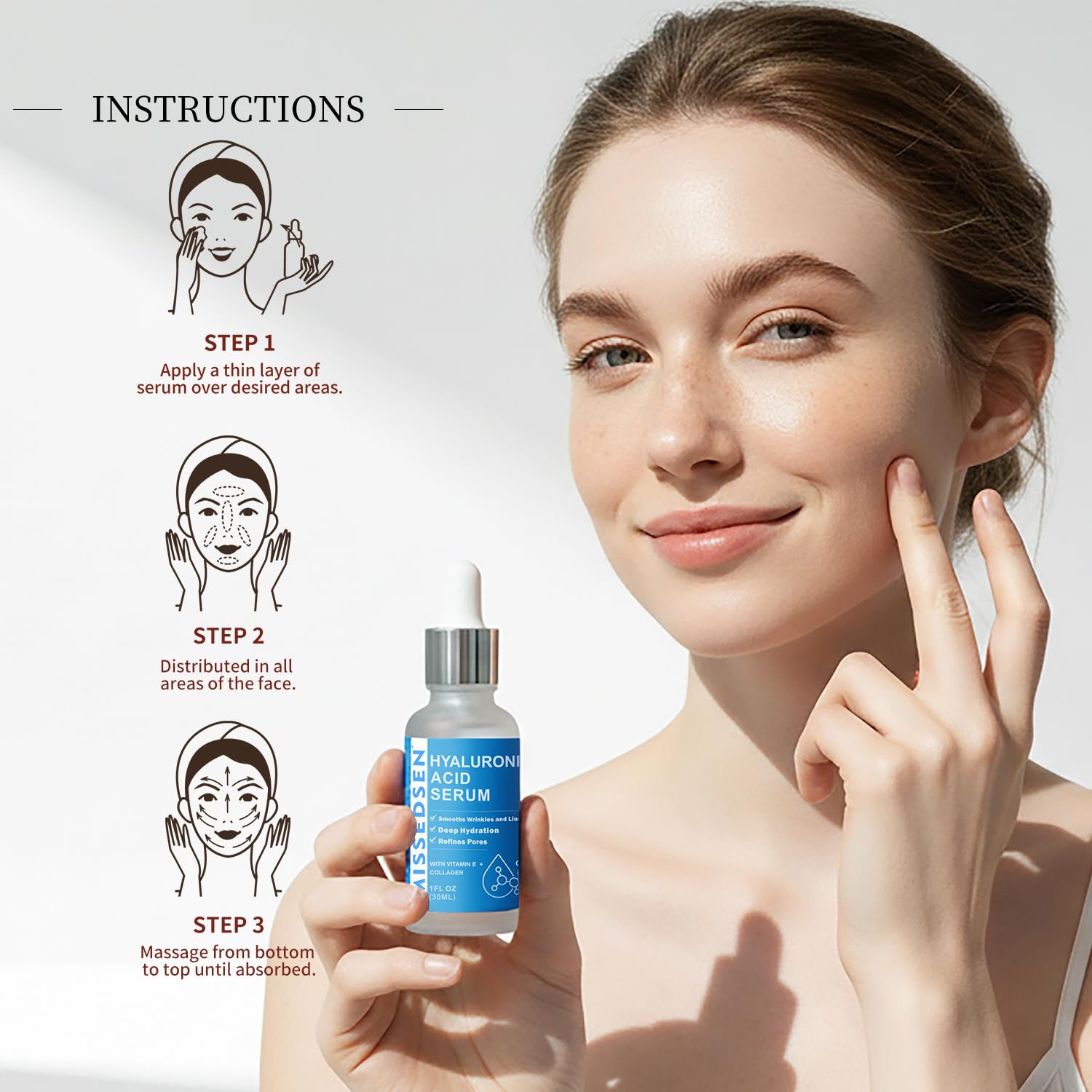 Hyaluronic Acid Serum with Collagen Vitamin E Oil for Skin Care, Hydrating, Brightening Serum for Face anti aging for All Skin Types Daily Use 1Fl oz - Image 3