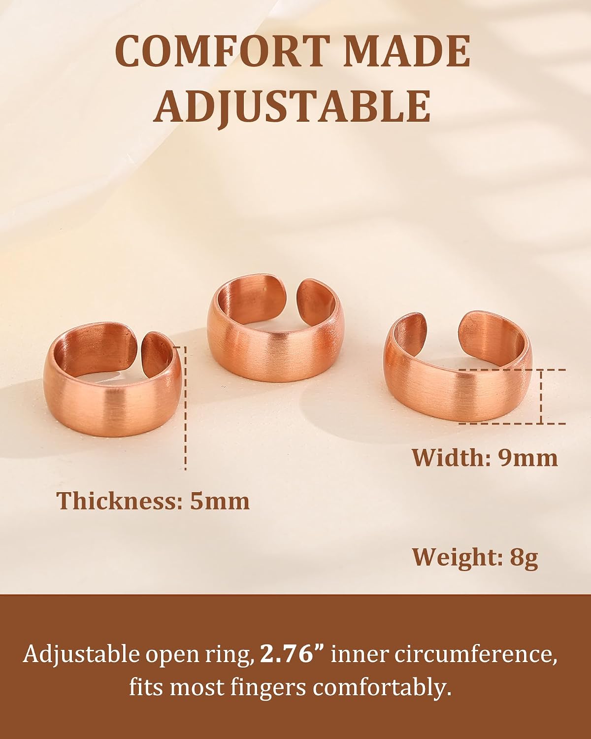 Set of 3 Handmade Copper Rings, 100% Pure Raw Untreated Copper, Meditation & Energy Jewelry, Tibetan Healing Ring Set