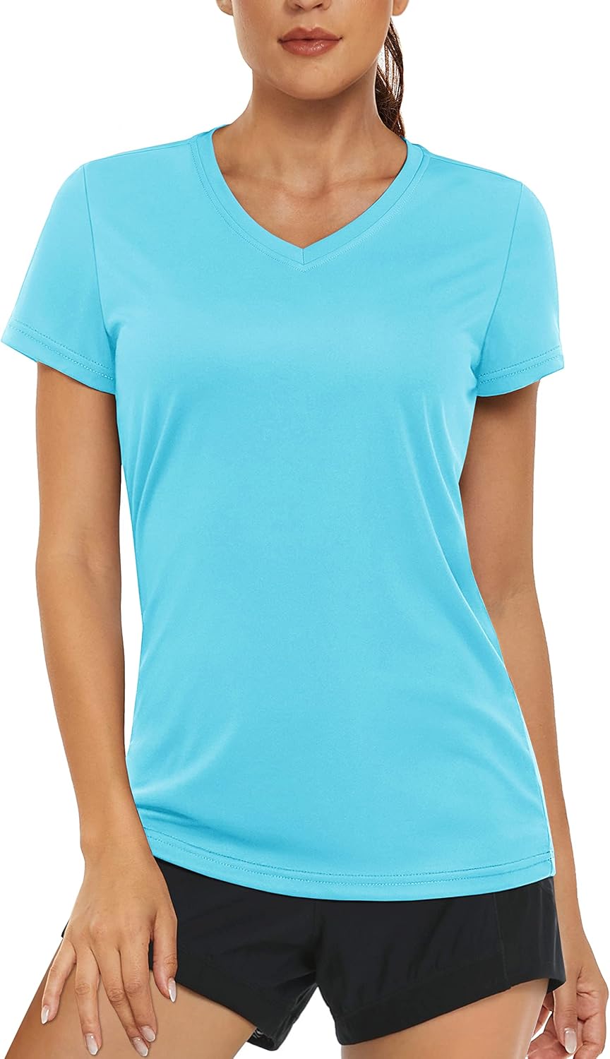 MAGCOMSEN Women’s T Shirts V-Neck Short Sleeve UPF 50+ Sun Protection Performance Quick Dry Athletic Shirts Tee Tops