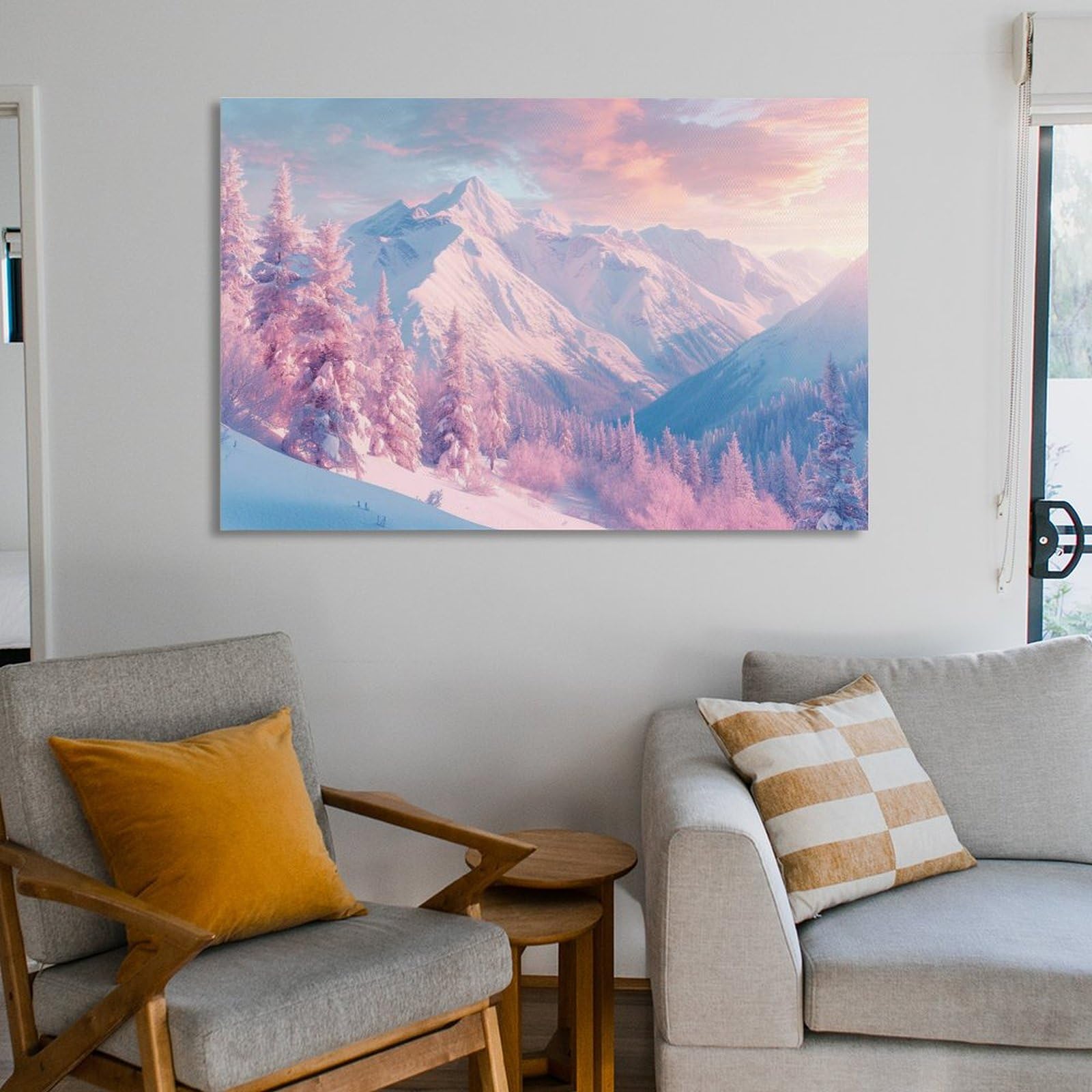 Amazon.co.jp: 絵画 冬の雪山の風景インテリア 絵画 魅力的な雪山