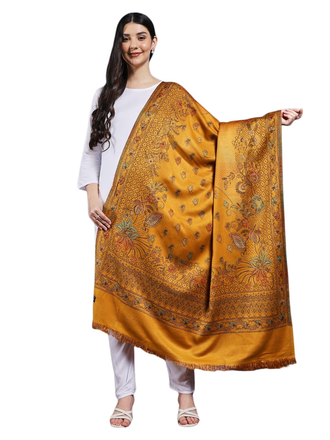 ravaiyaa - attitude is everything Women Paisley border motifs Woven Design Wool Blend Shawl, Warm and Soft Winter Shawl, Kashmiri Wool Shawl Wraps, Faux Pashmina 80" x 40" Inch-picture-47