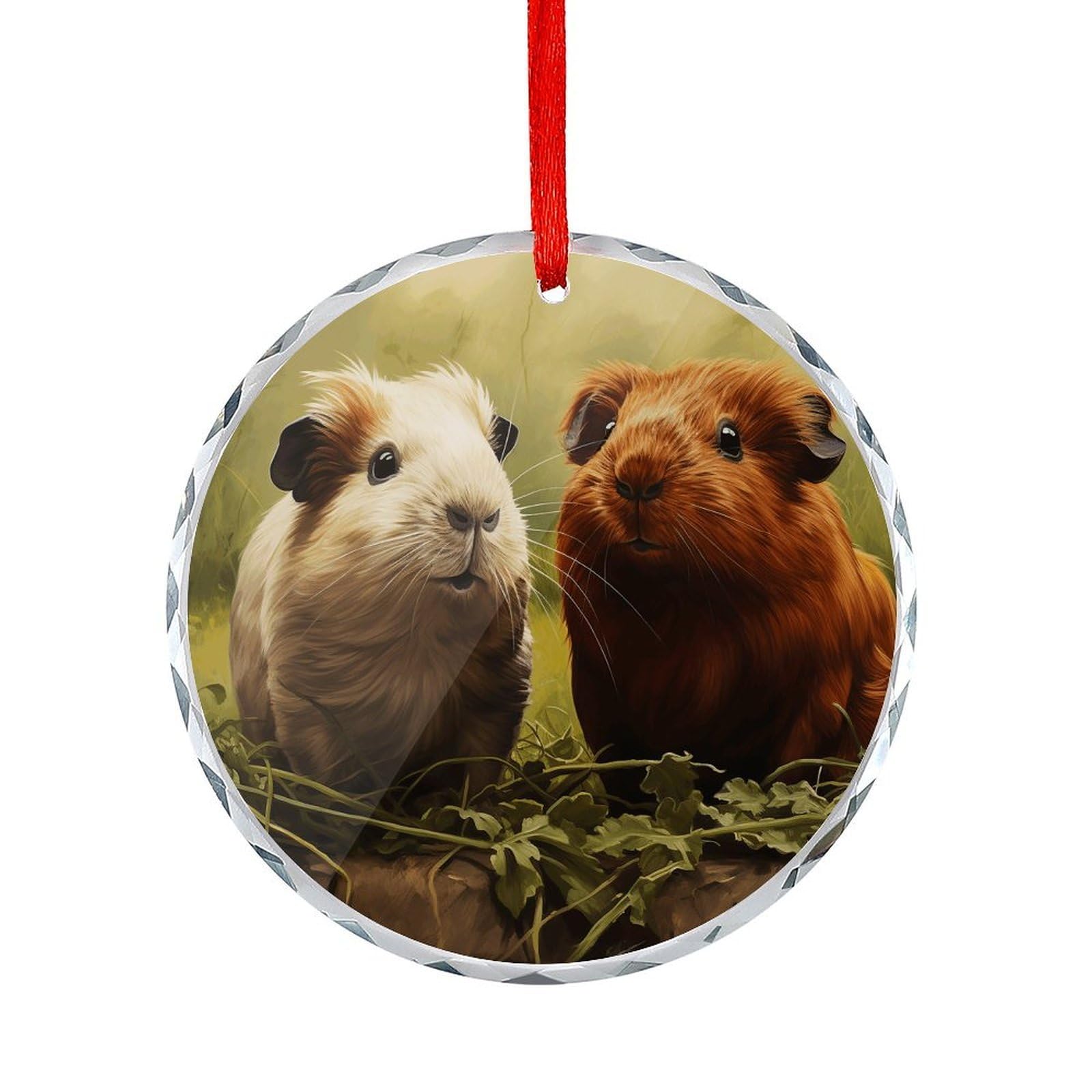 Btcowzrv Style Guinea Pig On The Grass Round Ornament Hanging Pendant Decor