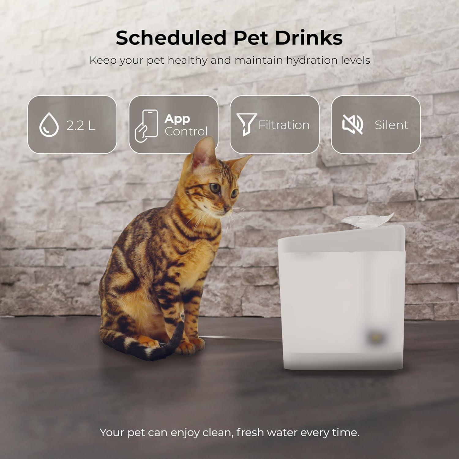 Smart Pet Water Fountain, 2.2L/74oz App-Controlled Cat Dispenser, Ultra Quiet Fountain for Cat & Dog Indoor with Wi-Fi, Automatic Pet Water Fountain with Filter Inside, White