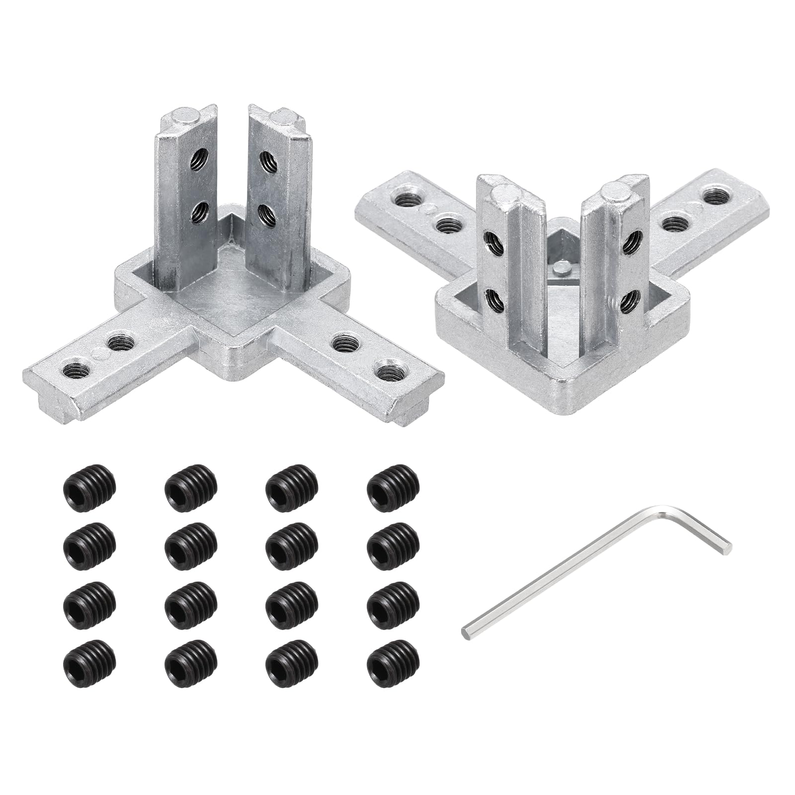 sourcing map 2Pcs 3-Way End Corner Bracket Connectors for Euro-Standard 4040 Aluminum Extrusions t Slot Connector for Industrial Aluminum Connections Printer Frame Accessories, Silver