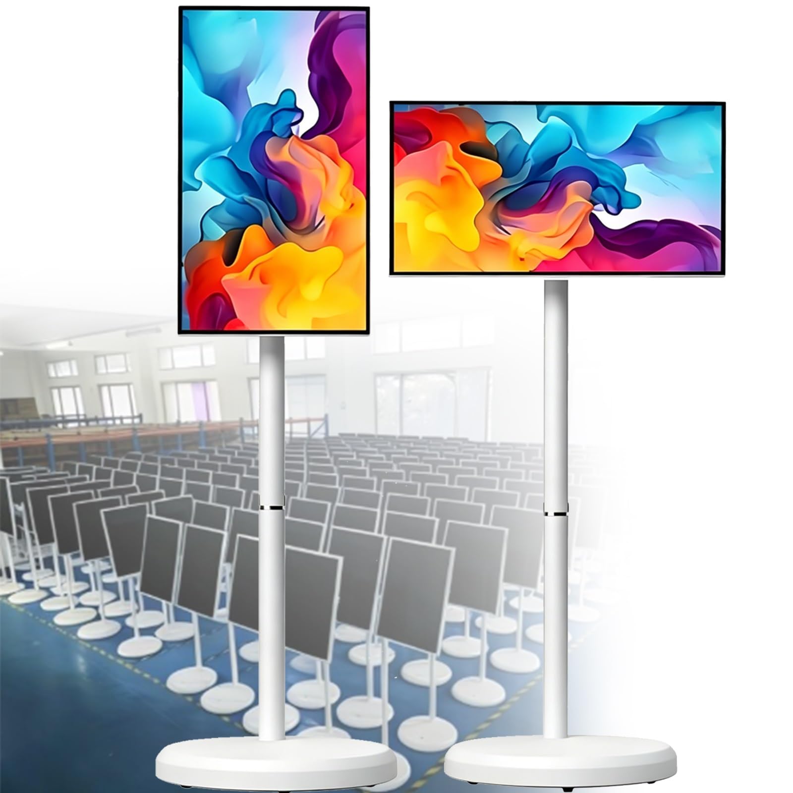 TV Portatile Smart Screen da 21.5"/24"/27"/32" con Supporto su Palo | Fotocamera Integrata 13 MP,Display Touch Mobile per Streaming Live, Intrattenimento Domestico(32inches,8GB+128GB)
