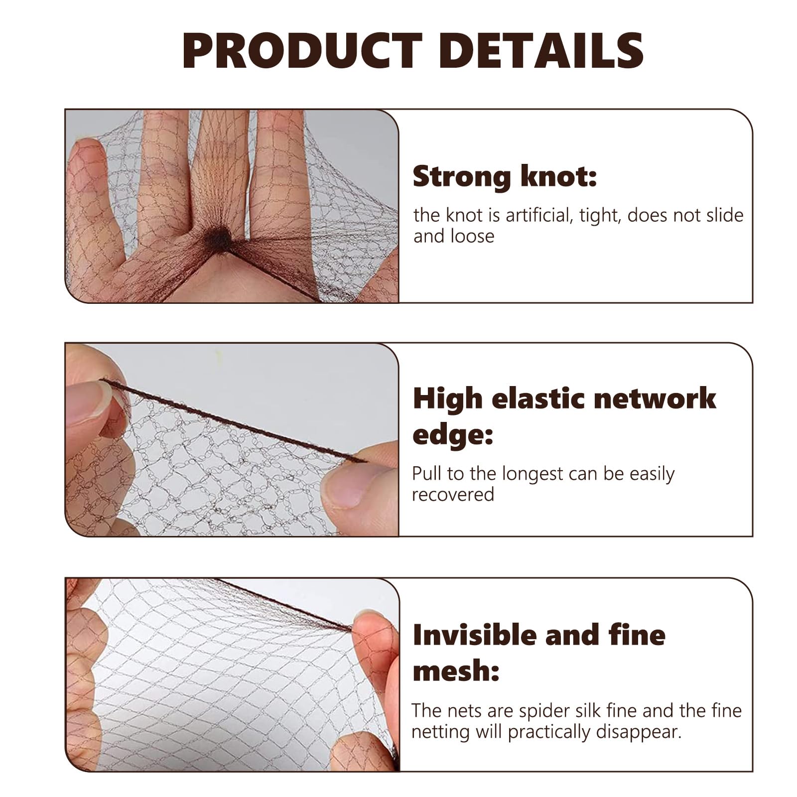 Redecillas de Pelo Invisibles de Nylon, Horquillas de Pelo U, 30 Piezas, para Camarera, Enfermera, Bailarinas, Azafatas (marrón)