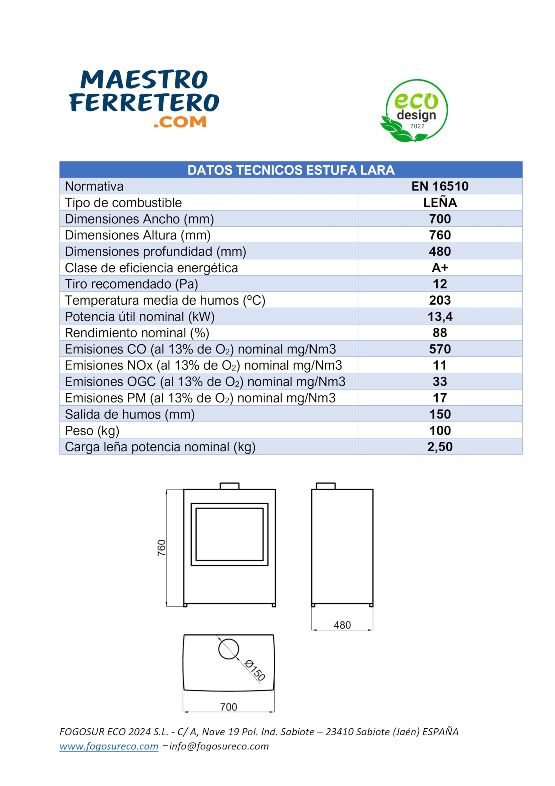 MF - Stufa a Legna Lara da 13,4 kW in Acciaio con Ampio Vetro Panoramico, Camera in Vermiculite e Vetro Ceramico Pulito - Alta Efficienza e Basse Emissioni