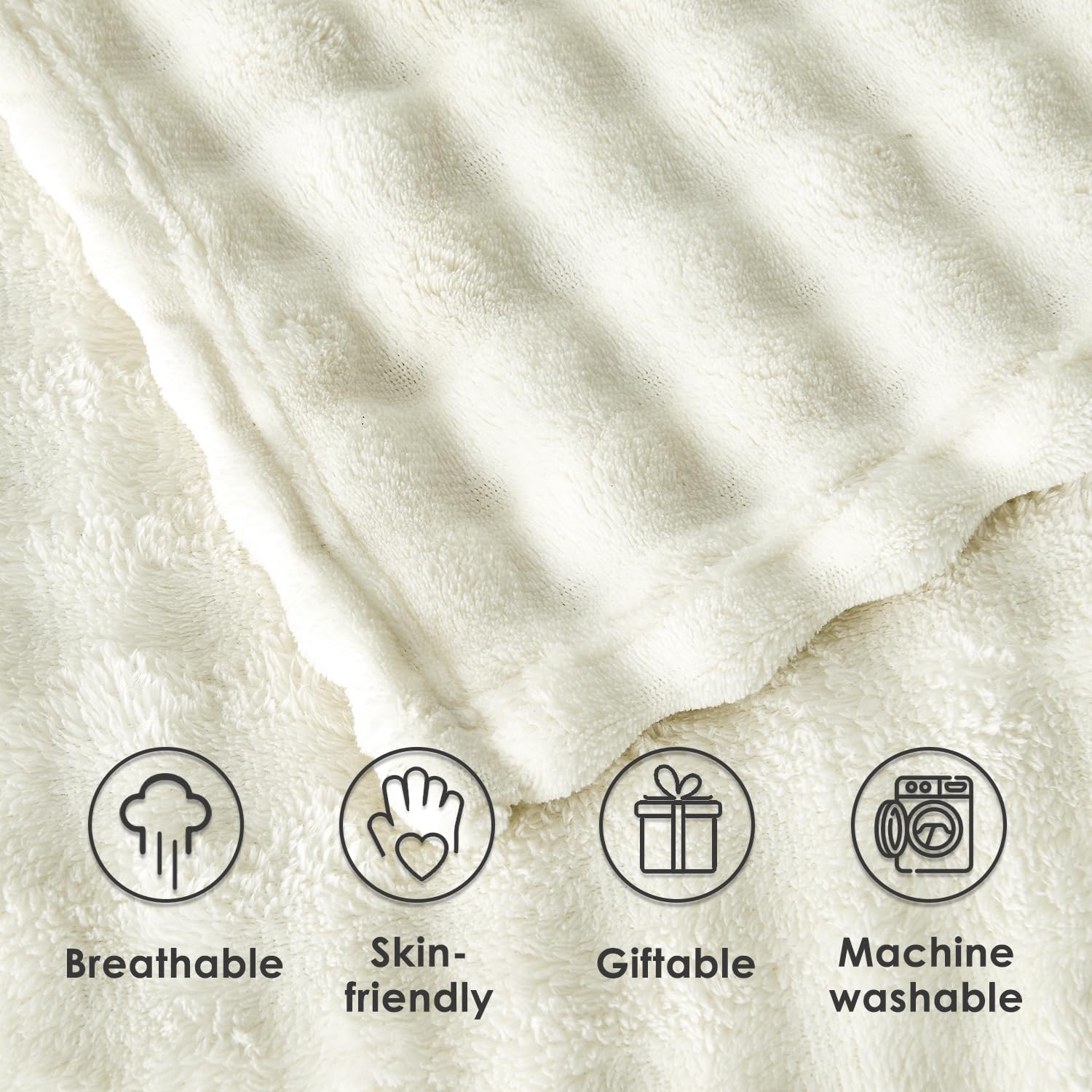 SOCHOW Cream White Bubble Fleece Blanket for Couch, Super Soft Cozy Cute Throw Blanket for Women, Decorative Fuzzy Flannel Blanket, 60 x 80 Inches - Image 5