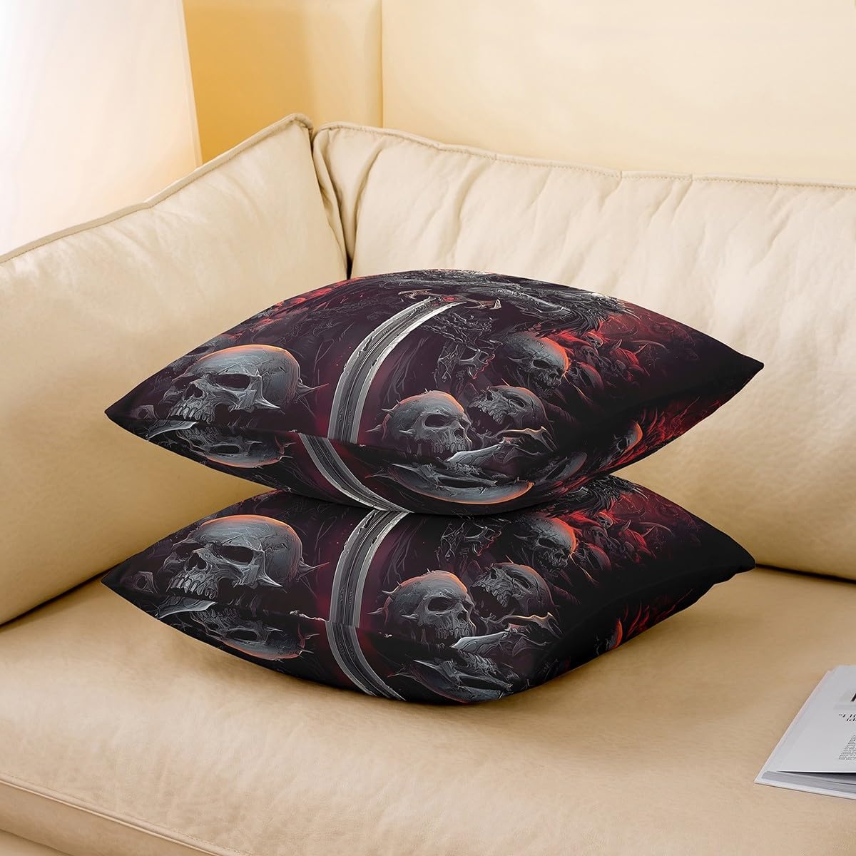 Sword Skull Throw Pillow Cover Retro Skeletons Gaming Square Cushion Case Gothic Style Decor Throw Porch Pillows Cases for Couch Sofa Living Room,Soft Pillowcases,20x20 Inches image 3