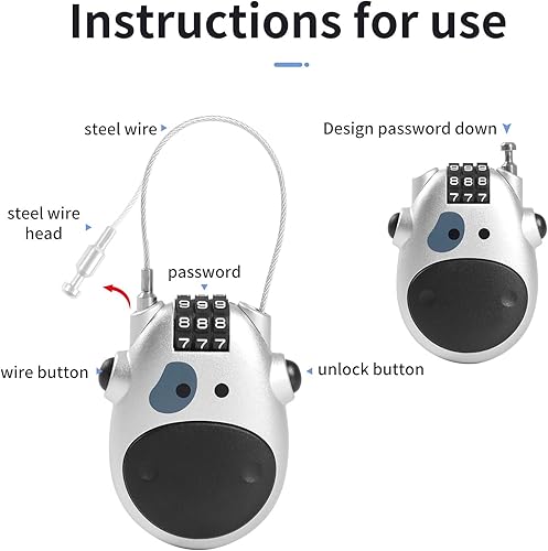 Miniatura 10 de Newdeport Cerradura de cable cerraduras de bicicleta con combinaciones + cerradura de casco + cerradura de equipaje para bicicletas de necesidades