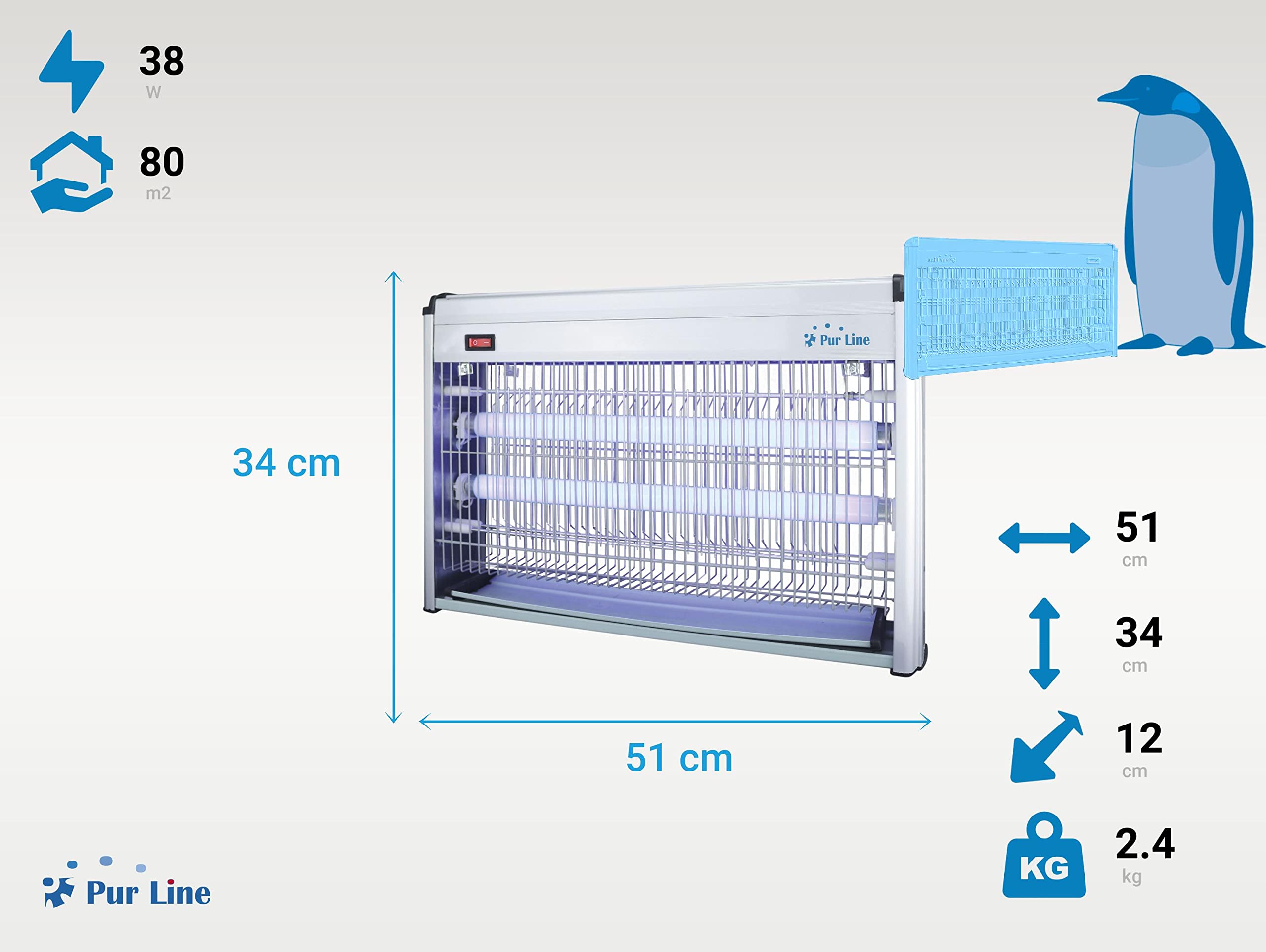 PUR LINE | Mata Insectos Eléctrico 30W con Luz Ultravioleta – Mata Mosquitos Profesional Silenciosa y Ecológica, Dispositivo Mural para Eliminar Mosquitos e Insectos Voladores en Hogar, Cocina