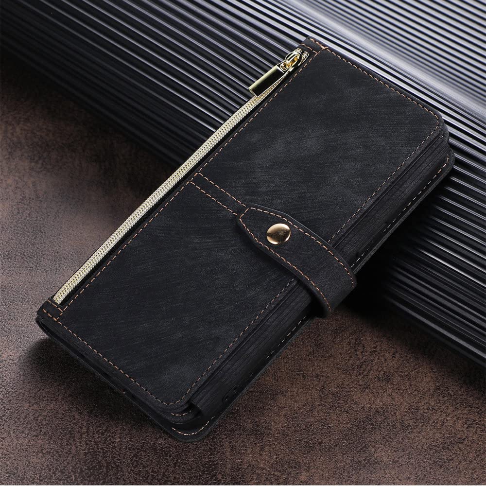 Étui Portefeuille en Cuir pour iPhone 13 12 Mini 11 Pro XS Max XR X 8 7 6 6s Plus SE 2020 Fente pour Carte Housse Antichoc magnétique, Noir, pour iPhone 13 Mini 5,4 Pouces