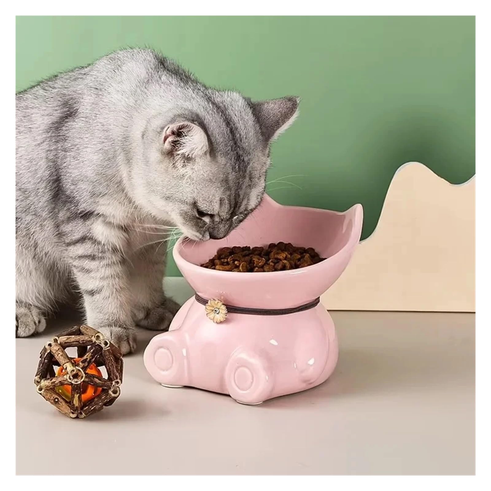 Hoher Katzenschüssel Haustier-Katzennapf, Futternapf, schräger Mund, Hundenapf, Katzentrinknapf, hoher Fußschutz, Halswirbel, Katzentrinken für Futter und Wasser (Color : Pink Large)