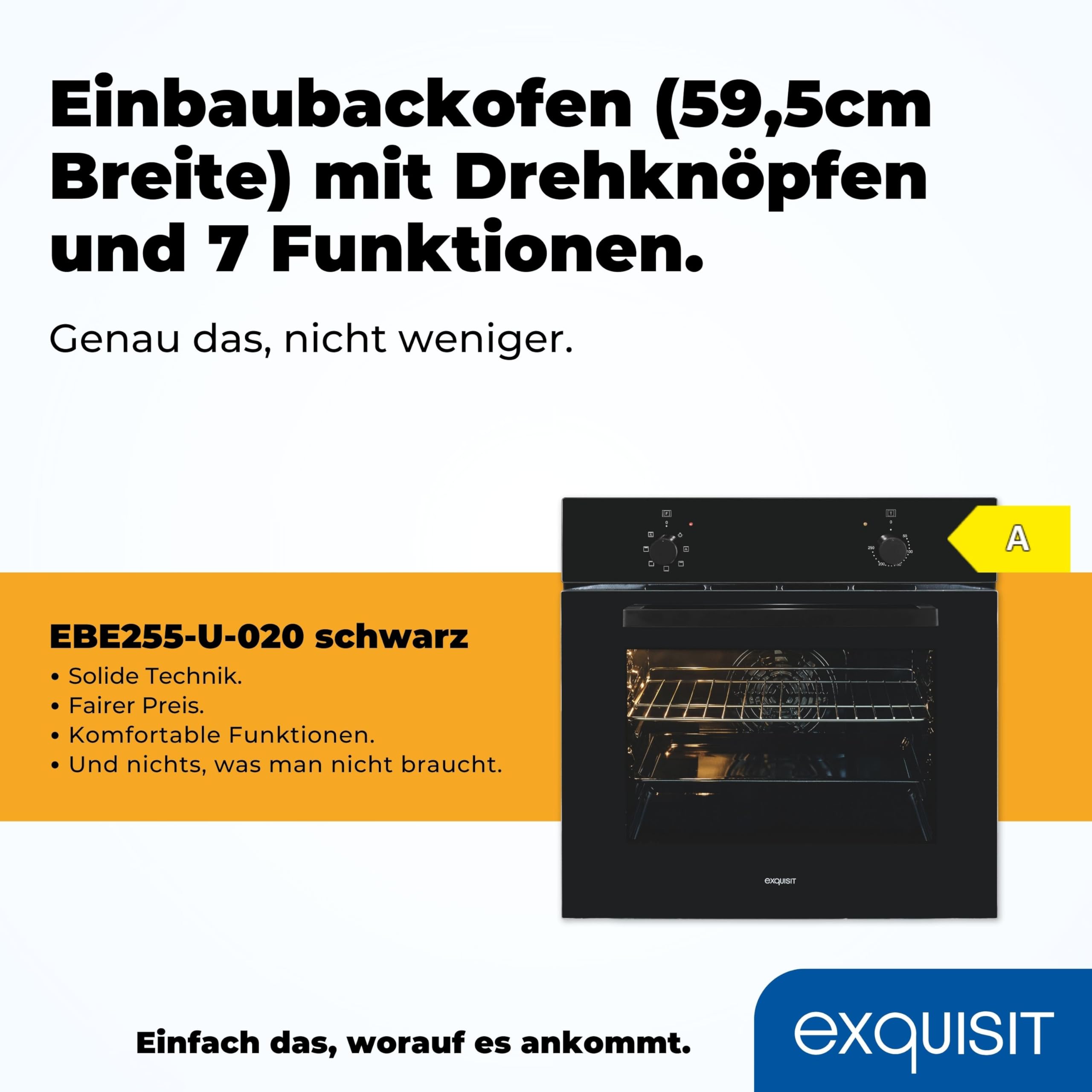 Exquisit Einbaubackofen EBE255-U-020 schwarz 59,0 l Garraum Umluft 60 cm
