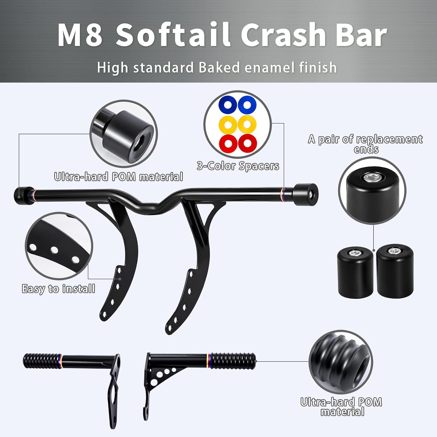 1.25" Front Rear Engine Guard Crash Bar Flat Out Bar Set for for 2018-2026 Harley Softail Street Bob FXBB/Low Rider/S/ST FXLR, FXLRS,FXLRST [ Does not fit with Forward Control ]