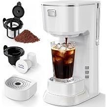 Coffee Maker, Single Serve Brewer for K Pods & Ground-White | 2 in 1, 6-24oz and 2-4 Mins Rapid Brew, Compact Coffee Machine for Kitchen Office RV Camping