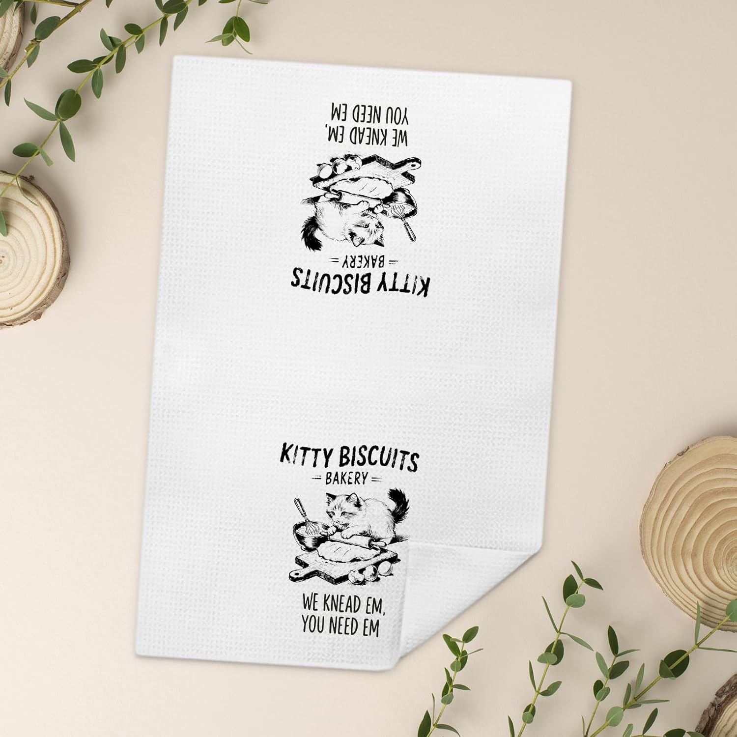 Funny Baker Cat Kitchen Towels, Baker Gifts for Cat and Baking Lovers, Kitty Biscuits Bakery Decorative Hand Tea & Dish Towels for Bakery Kitchen, 16x24 Inch - Image 2