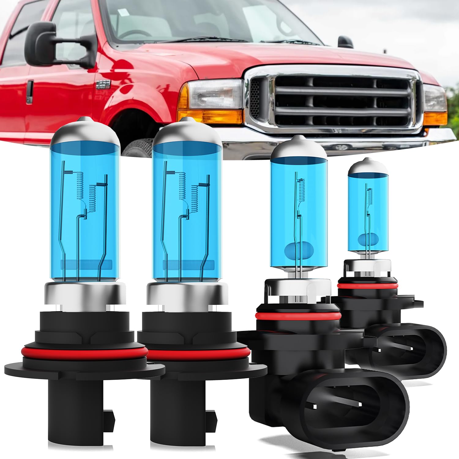 Halogen Headlights Fit for Ford F250 Super Duty 1999-2004 Headlight Bulbs,9007/HB5 High/Low Beam + 9145/9140 Fog Light Combo,Plug And Play,Pack of 4 (Ford F250 Super Duty 1999-2004)