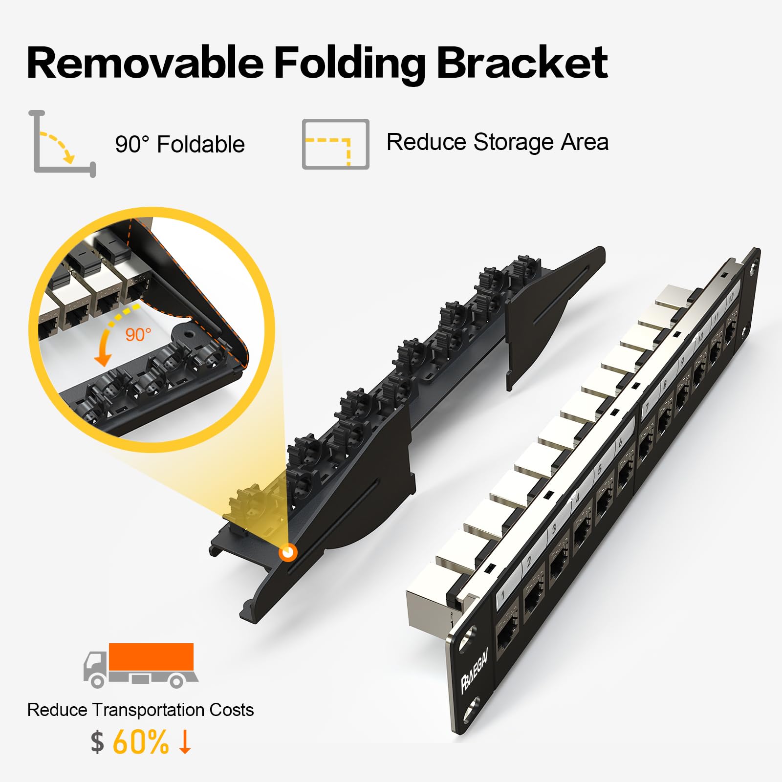 Panneau de brassage 12 ports avec 12 prises Cat6 Keystone 10G avec barre arrière amovible Panneau de brassage réseau 1U 25,4 cm pour Cat6, Cat5e, Cat5 (CAT6, 1U12Port)