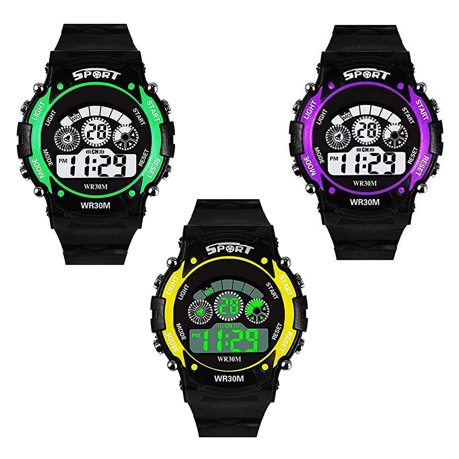 SWADESI STUFF Silicone Digital Sport Watch For Boys & Girls (Pack Of 3) (Multi Dial Black Colored Strap), Black Band (B09B41Z3YD) Amazon Price History, Amazon Price Tracker
