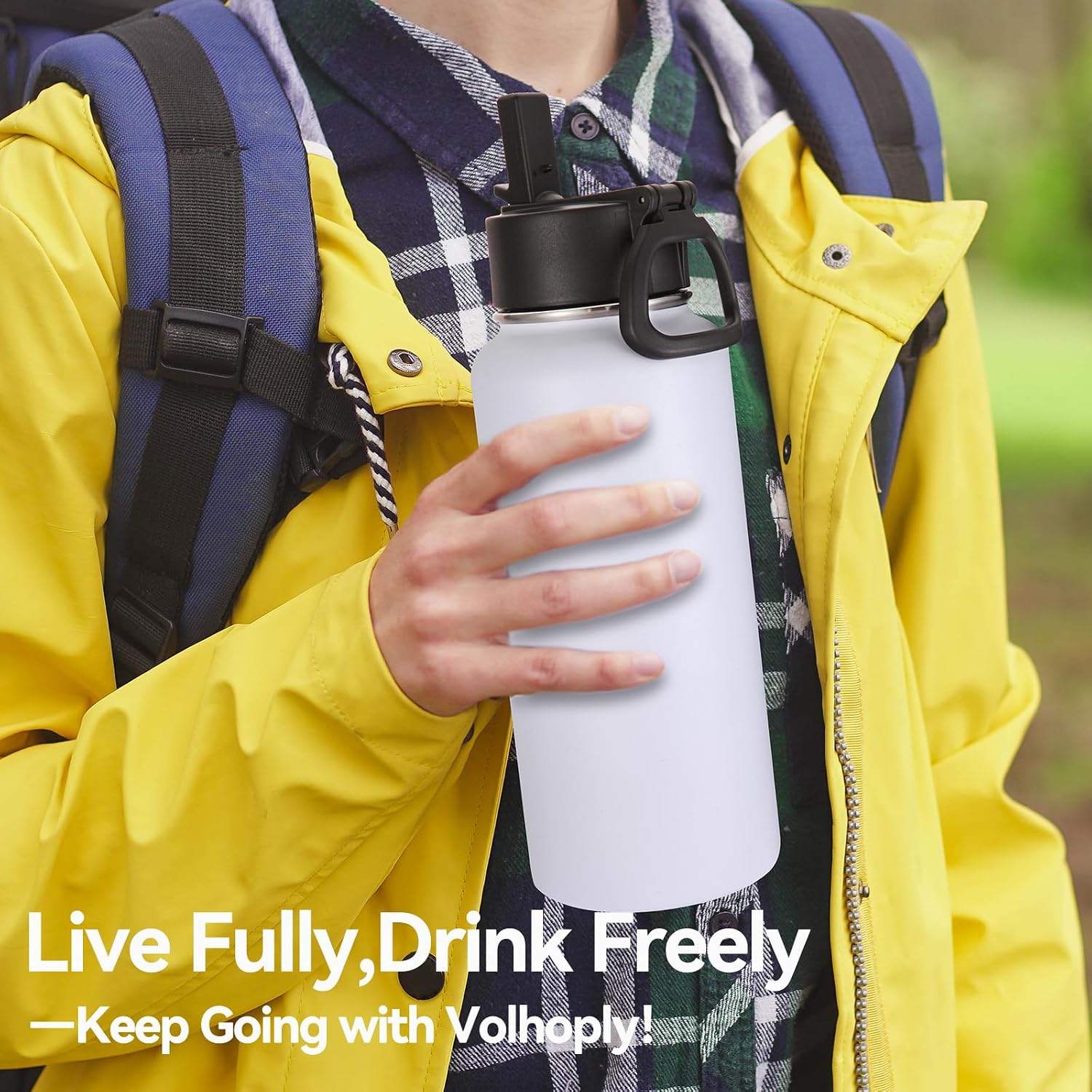 Volhoply 32oz Insulated Water Bottles Bulk 8 Pack with Straw Lid & Spout Lid,Not Suitable for Sublimation,Stainless Steel Sports Water Bottle,Double Wall Vacuum Cups,Metal Flask for Hiking(White,8)