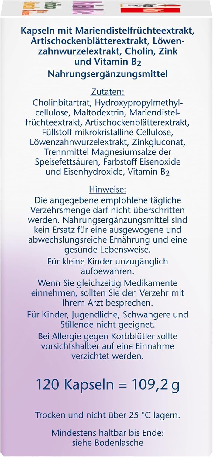 Doppelherz Mariendistel + Artischocke + Löwenzahn - Cholin trägt zum Erhalt der normalen Leberfunktion bei - 120 Kapseln