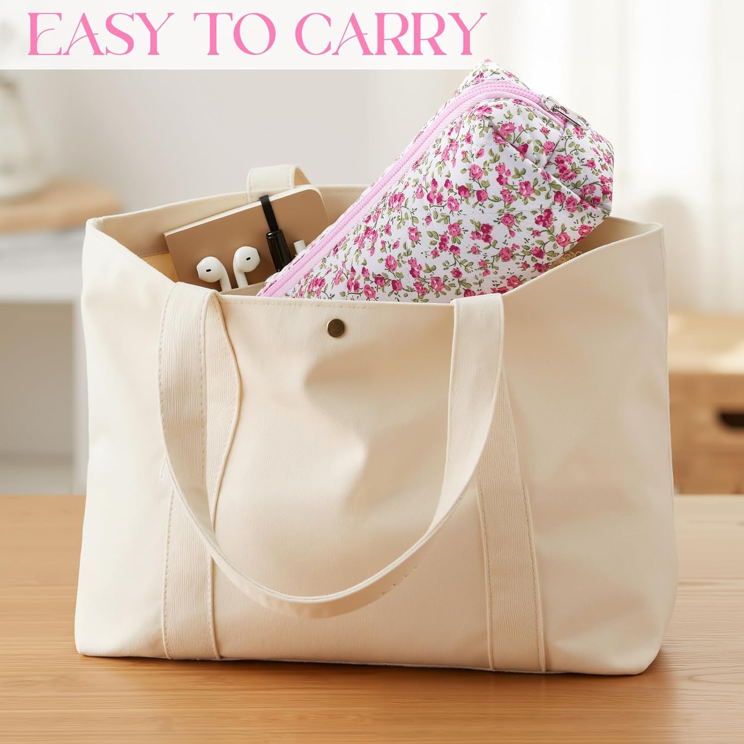 Paterr Floral Makeup Bag Aesthetic Flower Make up Pouch Travel Cosmetic Bag Valentine's Day Gift for Women Portable Quilted Pouch Cotton Kawaii Toiletry Organizer for Girlfriend Wife(Red Floral) - Image 5