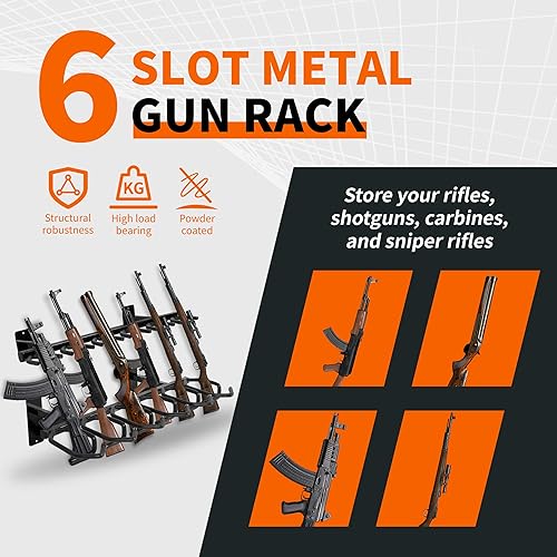 Miniatura 3 de KUAFU Soporte para pistola de 6 ranuras para montaje en pared, compatible con rifle, escopeta, carabina, francotirador, soporte para pistola de