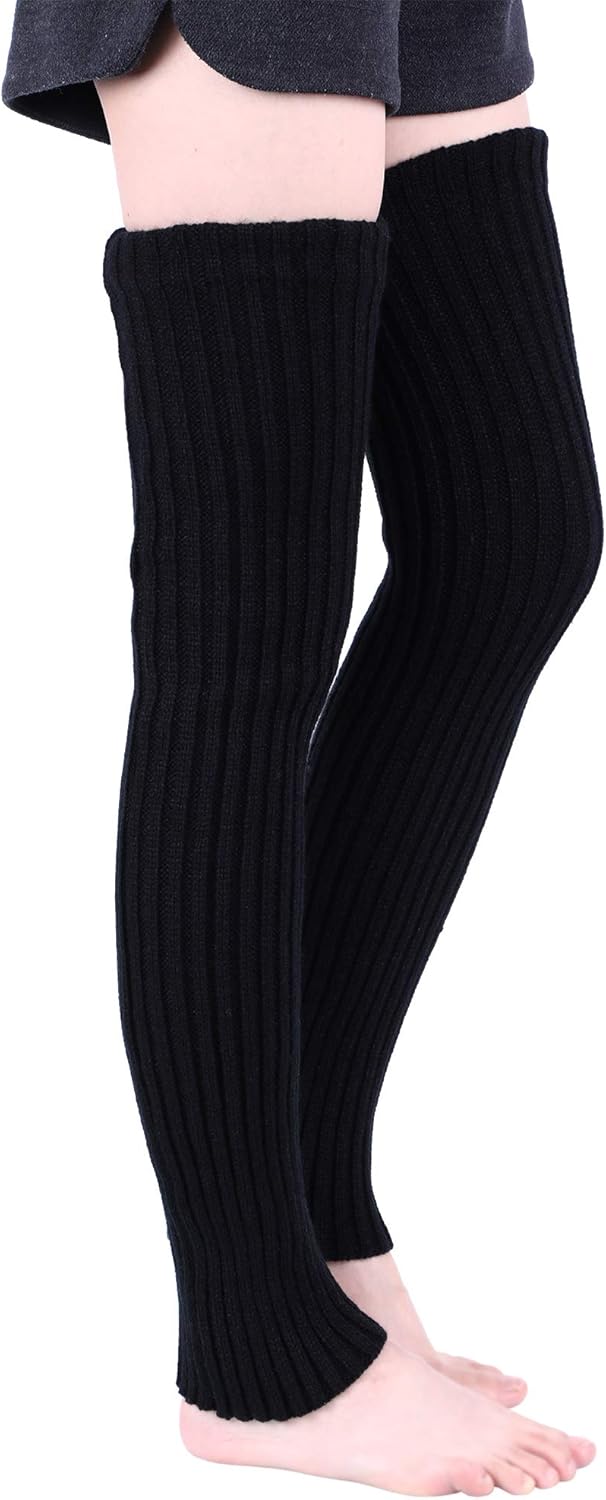 Sumind 2 Pairs Winter Leg Warmers Thigh High Socks 27.5 Inch over Knee Footless Knitted Long Boot Cuffs Topper Socks Women - Image 5
