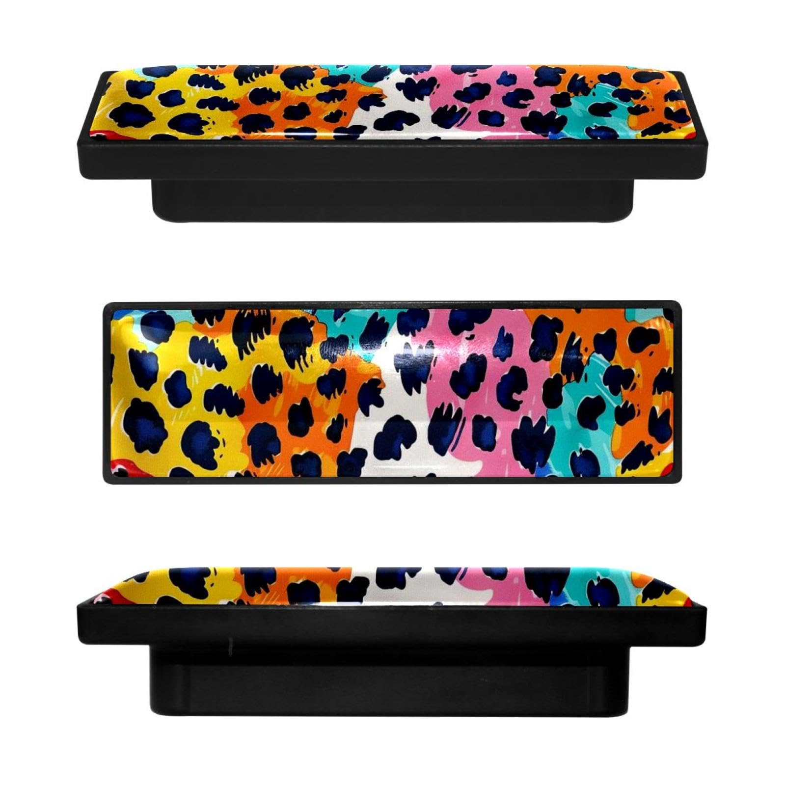 Boutons d'armoire rectangulaires léopard : lot de 4 poignées design pour cuisine et chambre