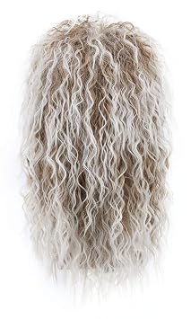 karlery Men and Women Long Curly Brown Gradient White Wig 70s 80s Rocker Mullet Party Funny Wig Costume Wig