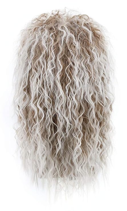 karlery Men and Women Long Curly Brown Gradient White Wig 70s 80s Rocker Mullet Party Funny Wig Costume Wig