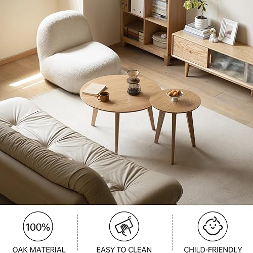 Miniatura 4 de 100% Solid Oak Wood Mini Coffee Table, Round Living Room Table Side Table w/Solid Wood Legs, Walnut Mid Century Sturdy Tables for Bedroom Balcony