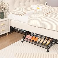 Vista 6 de Under Bed Shoes Storage, 2 Pack Rolling Under-bed Storage Containers with Wheels, Under Bed Shoe Organizer Breathable Mesh Fabric with Metal Frame