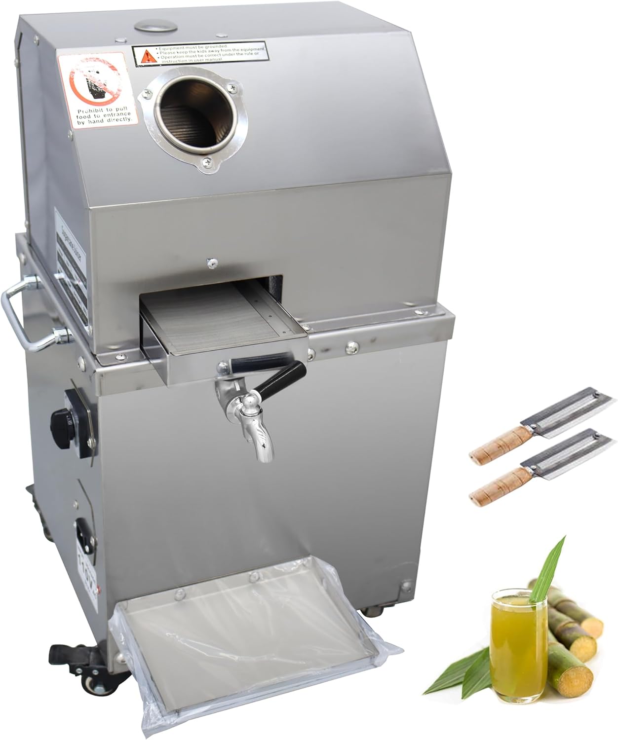 INTSUPERMAI Commercial Sugar Cane Press Juicer Machine with Cleaning Port 304 Stainless Steel Rollers Three Rollers Sugarcane Juice Extractor for Commercial Home Use 110V 750W