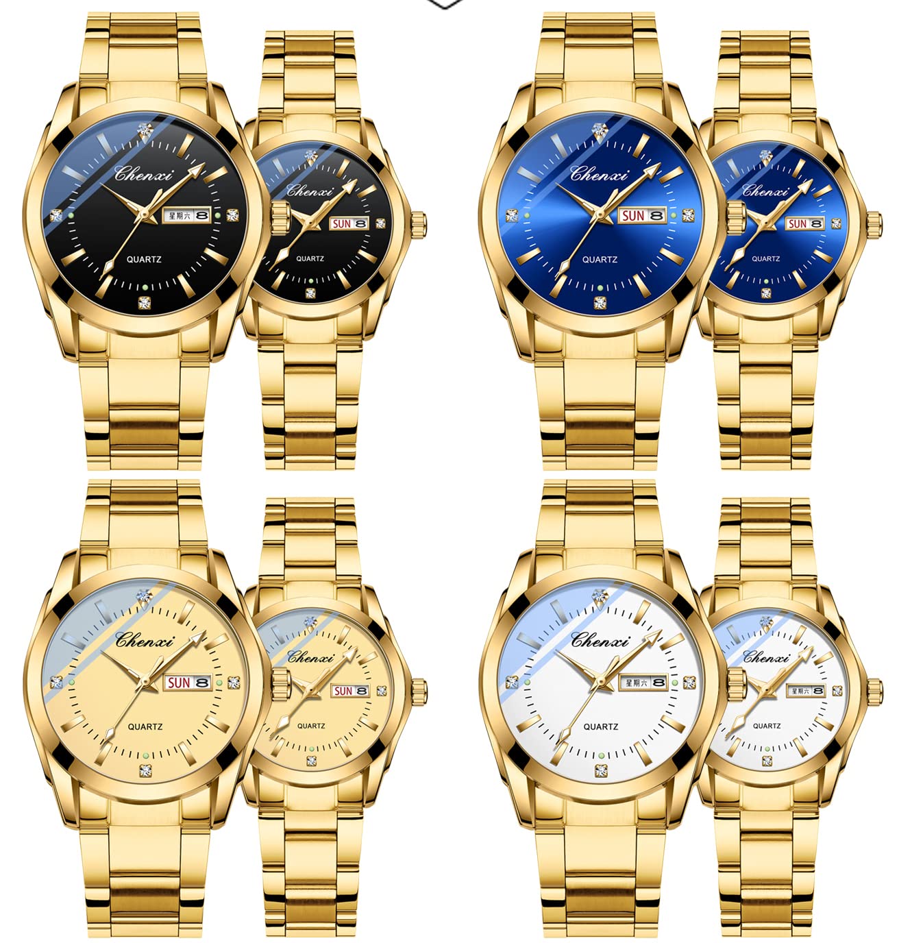 Paar Uhren Business Kleid Uhr Goldene Uhr Männer und Frauen Romantische Paar Quarzuhren Valentinstag Paar Passende Uhr Edelstahl Kalender Datum Leuchtend Wasserdicht für Sie und Ihn Uhren für Paare