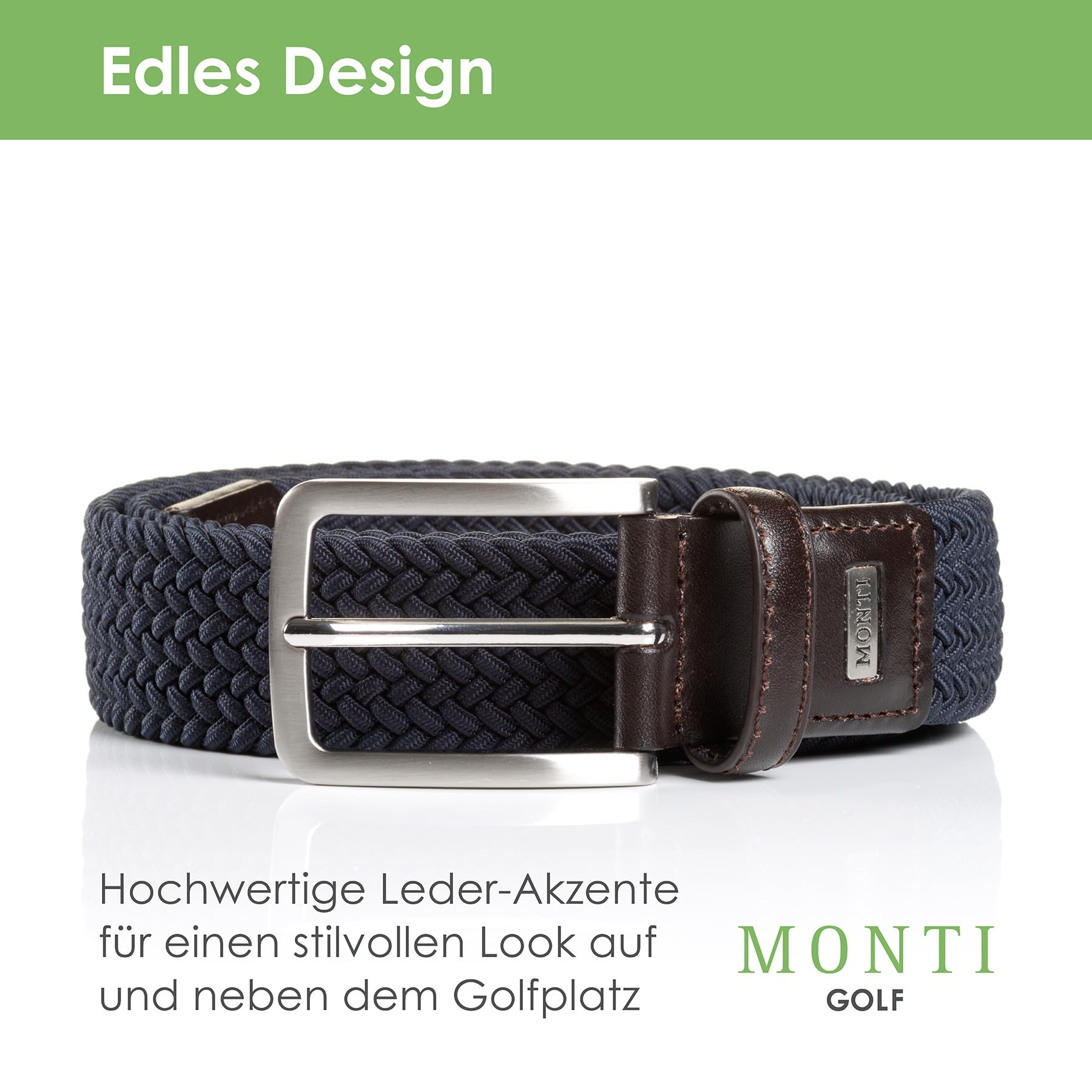 MONTI Herren Flechtgürtel Golfgürtel für Männer mit integriertem Ballmarker BIRDIE - navy uni - Größe 95