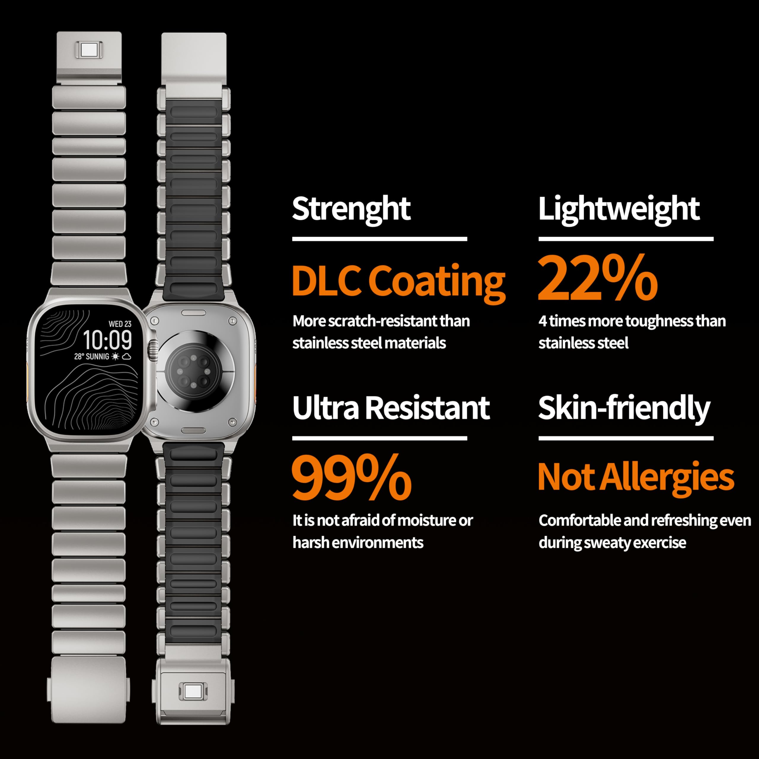 Titan Armband kompatibel mit Apple Watch Armband Ultra 3/2/1 49mm 46mm 45mm 44mm 42mm, Titan Silikon Doppelschicht, Damen Herren Magnetverschluss Ersatzarmband für iWatch Series 11 10 9 8 7 6 5 4