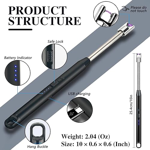 Miniatura 4 de Encendedor de velas eléctrico recargable USB C, encendedor de arco de plasma, resistente al viento, sin llama, encendedor largo con cuello flexible