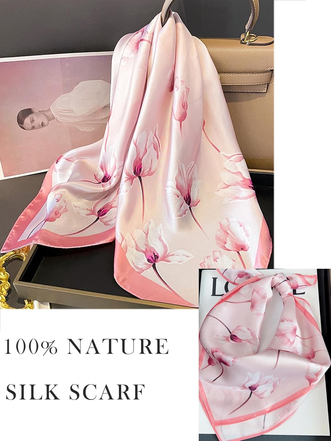 100% Mulberry Silk Scarf for Women Hair Lightweight Square Neckerchief Wrap For Head Scarves 21" - Image 6