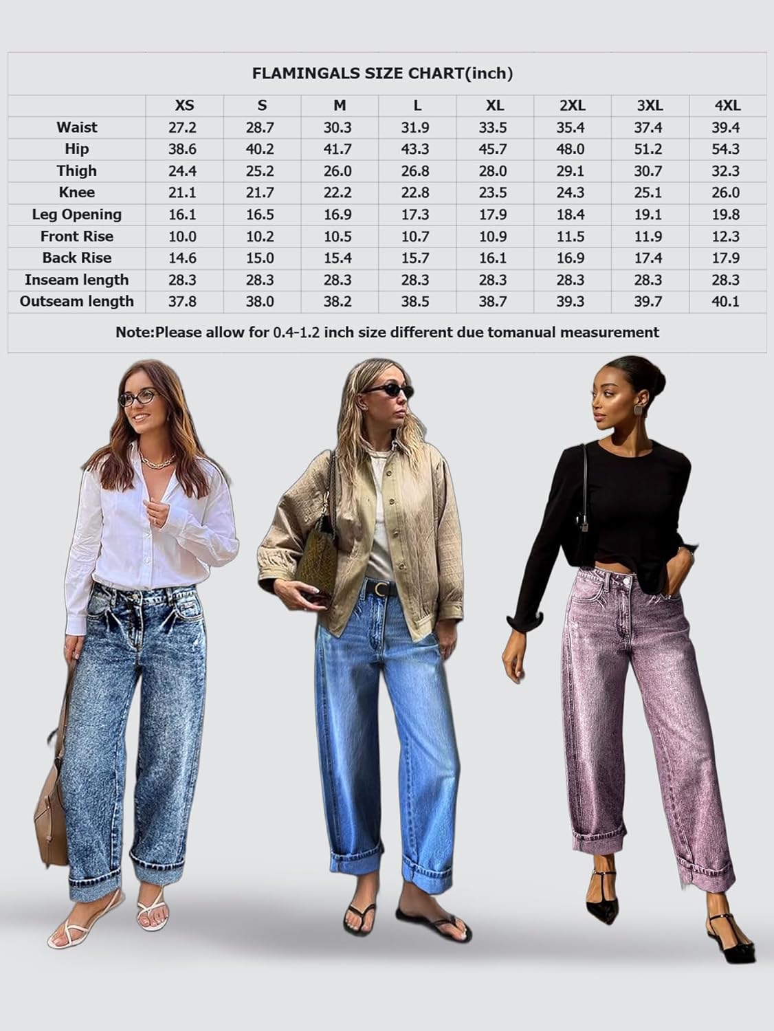 Flamingals Straight Leg Jeans for Women Boyfriend Mid Rise Roll Hem Wash Cropped Denim Pants Without Belt - Image 4