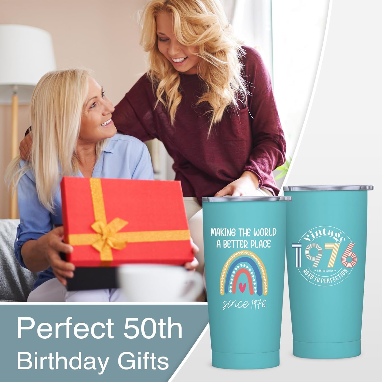 Happy 50th Birthday Gifts for Women, 50th Birthday Gifts for Her, 50 Year Old Bday Decorations for Women, Vintage 1976 Engraved 50 th Tumbler - Image 4