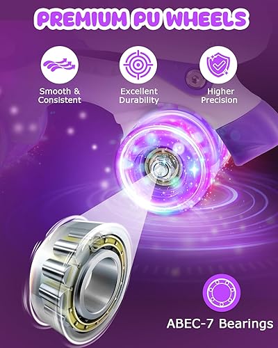 Miniatura 3 de Hozzen Patines para niñas y niños y niñas, 4 tamaños ajustables para niños, con 8 ruedas iluminadas, patines arcoíris para niños pequeños