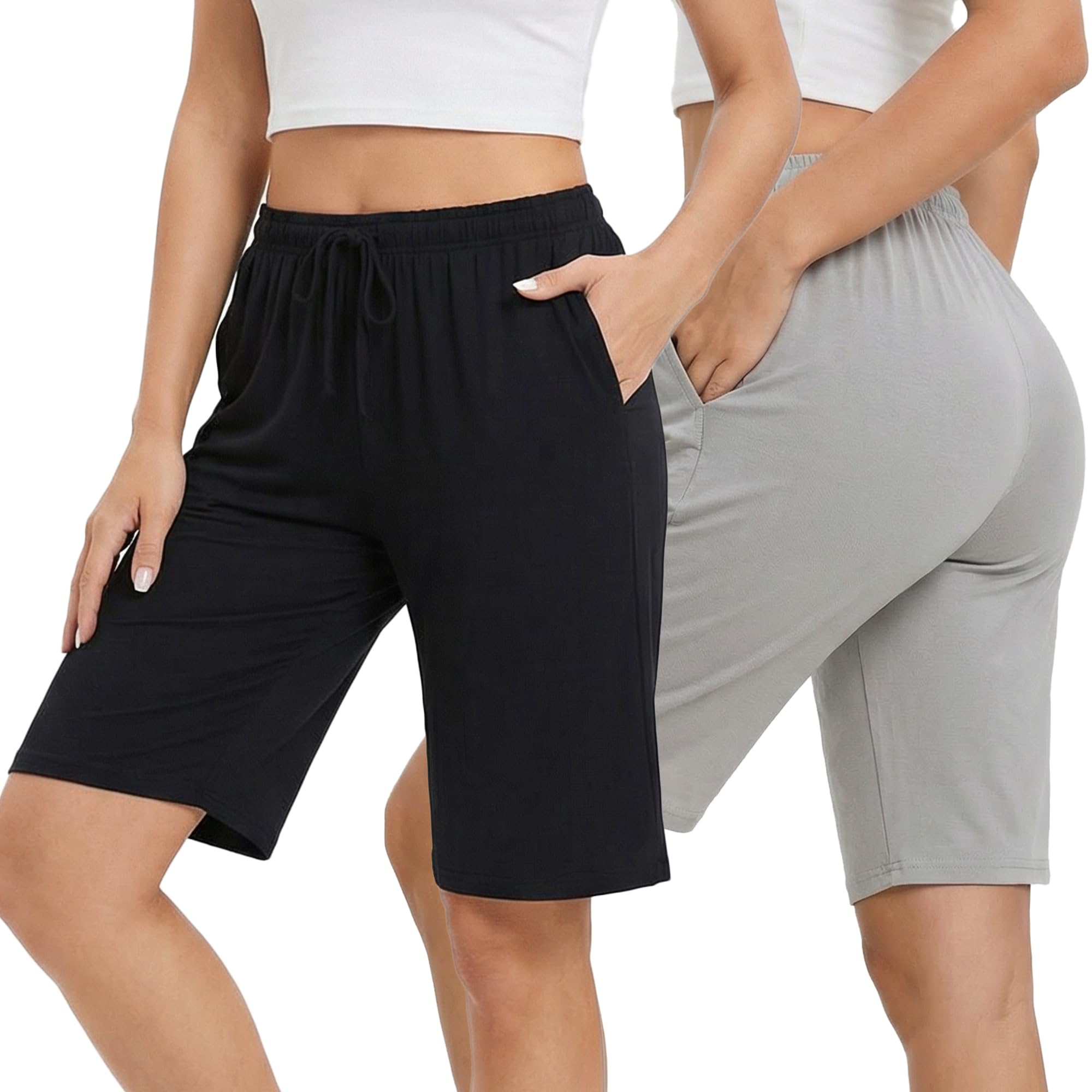 HEARTNICE Kurze Schlafhose Damen Pyjamahose Schlafanzughose Lounge Bermuda Shorts Knielang Schlafshorts