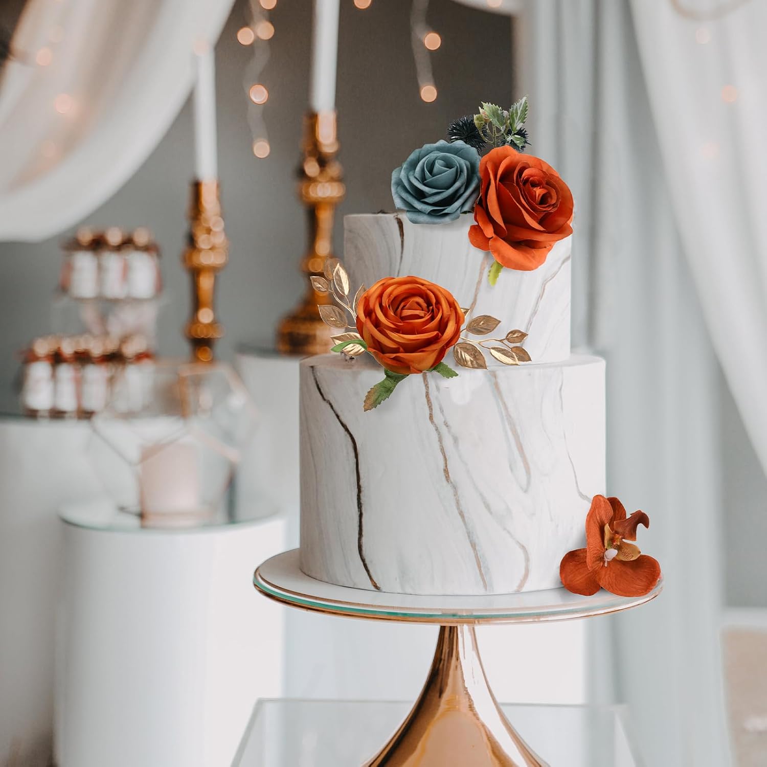 Artificial Flowers Combo for DIY Wedding Bouquets Combo Centerpieces Arrangements Party Bridal Baby Shower Home Decorations-Teal&Terracotta - Image 6